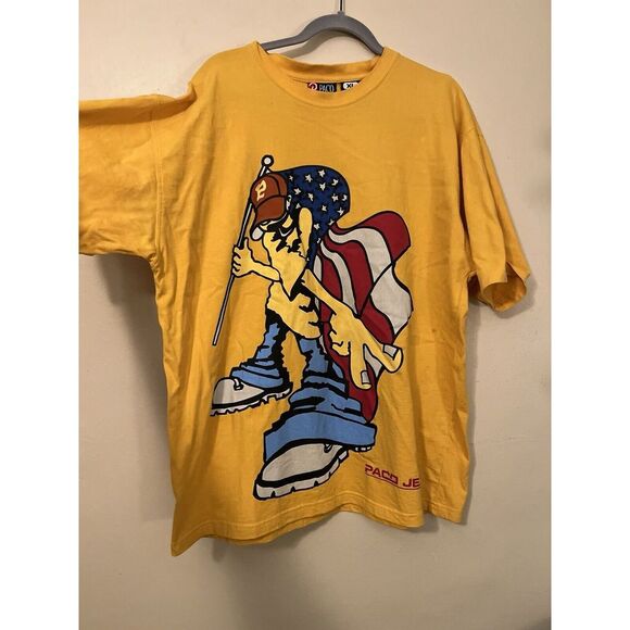 Vintage Paco Jeans Shirt Adult XL Yellow 90s Y2K All Over Print AOP Mens - Picture 6 of 11